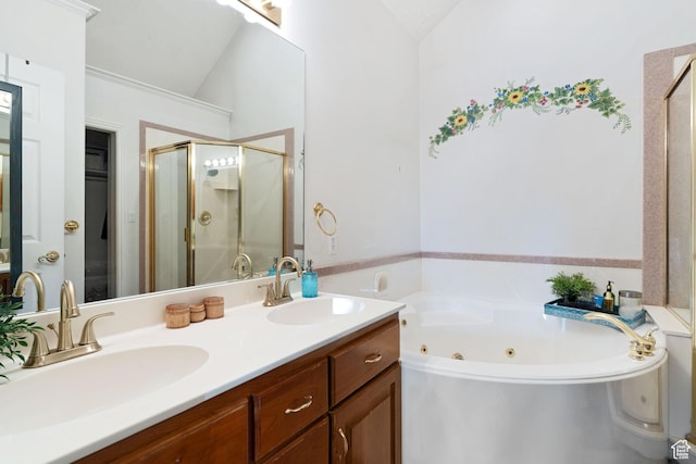 1380 S 980 E, Spanish Fork, UT 84660 - full bath with lofted ceiling, a sink, a whirlpool tub, and a stall shower