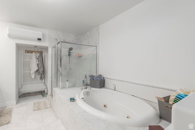 381 E 11th Ave, Salt Lake City, UT 84103 - bathroom featuring a tub with jets, a wall mounted AC, and a stall shower