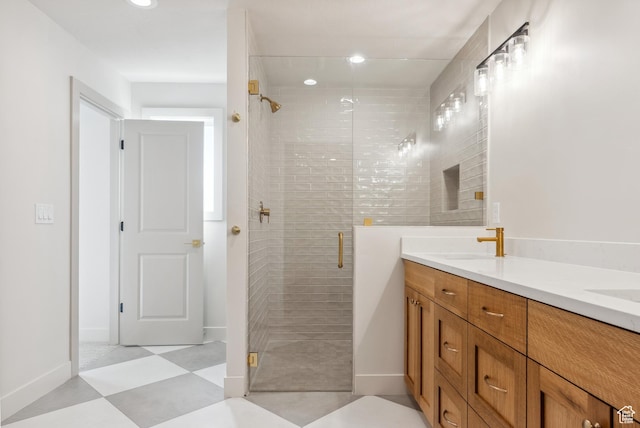 178 N Husker Ln Unit 2, Saratoga Springs, UT 84043 - full bathroom featuring recessed lighting, a shower stall, double vanity, a sink, and baseboards