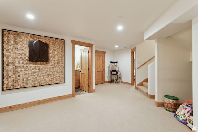 2605 E Woodland Way, Woodland, UT 84036 - finished below grade area featuring carpet floors, recessed lighting, baseboards, and stairway