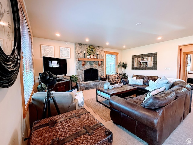 2605 E Woodland Way, Woodland, UT 84036 - carpeted living area with a fireplace and recessed lighting