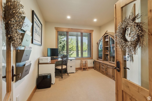 2605 E Woodland Way, Woodland, UT 84036 - office area featuring light carpet, baseboards, recessed lighting, and french doors