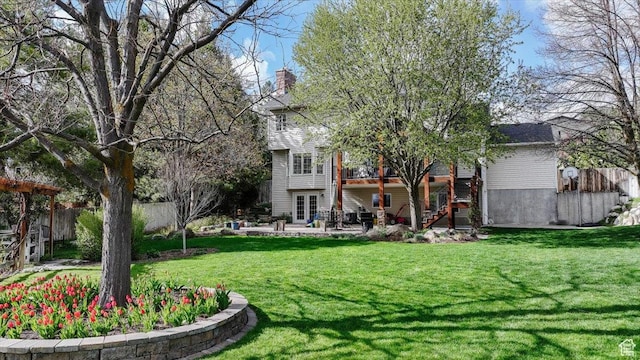 770 Orchard Dr, River Heights, UT 84321 - view of yard featuring fence, french doors, stairway, and a patio