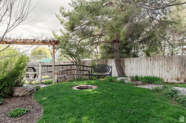 770 Orchard Dr, River Heights, UT 84321 - view of yard featuring a fire pit and a fenced backyard