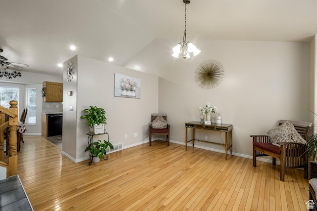 1426 N Quincy Ave, Ogden, UT 84404 - sitting room with recessed lighting, an inviting chandelier, light wood-style floors, and lofted ceiling