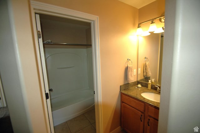 bathroom with tile patterned floors, vanity, and shower / tub combination