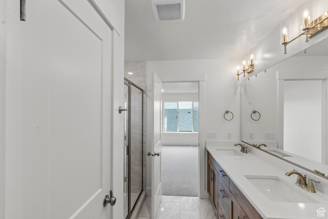 556 N 800 W, Smithfield, UT 84335 - full bath with visible vents, a sink, marble finish floor, and a stall shower