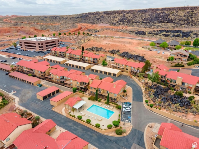 drone / aerial view with a mountain view and a residential view
