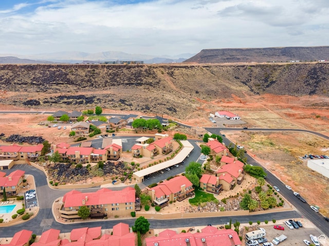 drone / aerial view with a mountain view