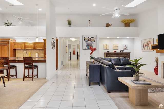 1999 W Canyon Dr Unit 3, St George, UT 84770 - living area with ceiling fan, a high ceiling, light tile patterned floors, and recessed lighting