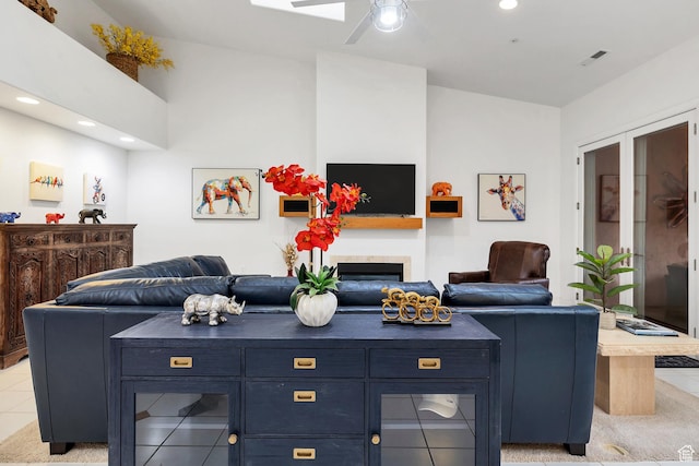 1999 W Canyon Dr Unit 3, St George, UT 84770 - living area featuring visible vents, recessed lighting, light colored carpet, a ceiling fan, and a tile fireplace