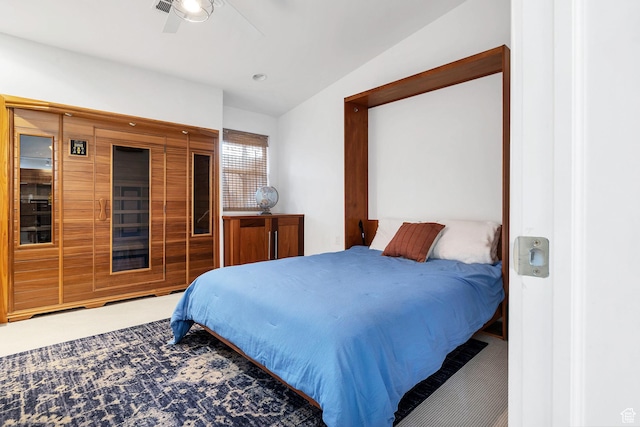 1999 W Canyon Dr Unit 3, St George, UT 84770 - bedroom featuring a ceiling fan, carpet floors, lofted ceiling, and a sauna
