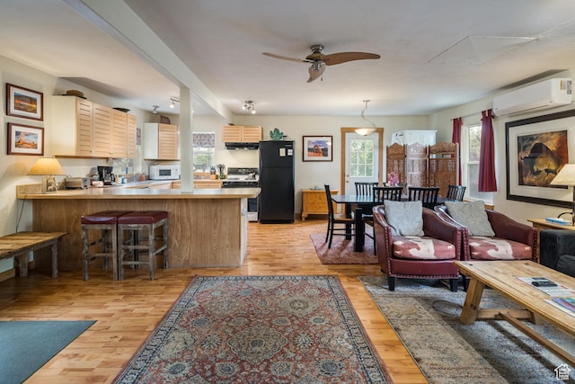 168 S 100 W, Moab, UT 84532 - living room with light wood-type flooring, a wealth of natural light, and a wall unit AC