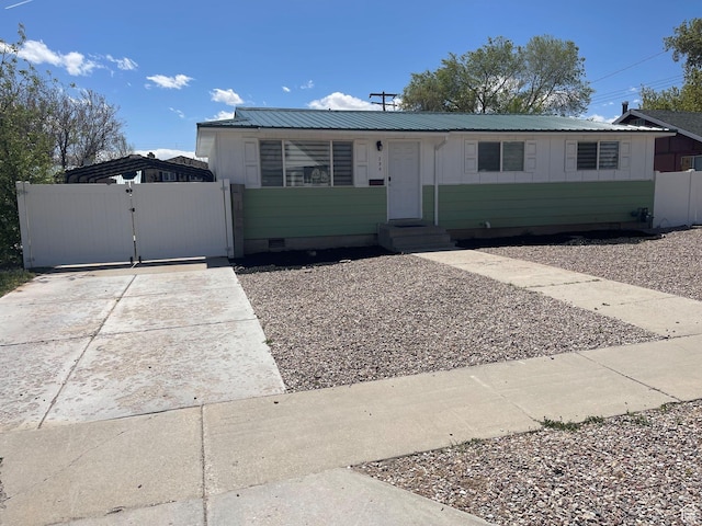 235 W 200 S, Vernal, UT 84078 - view of front of house with a gate, crawl space, fence, entry steps, and metal roof