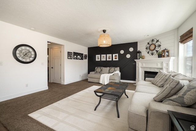 1394 S 1700 W, Vernal, UT 84078 - living area featuring baseboards, carpet flooring, and a fireplace