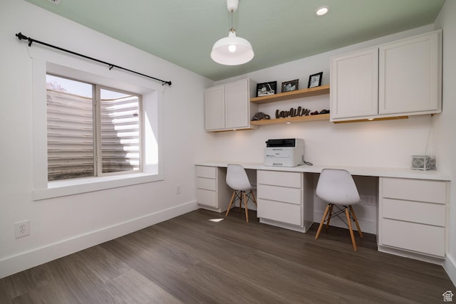 1394 S 1700 W, Vernal, UT 84078 - office area with recessed lighting, baseboards, dark wood-type flooring, and built in desk
