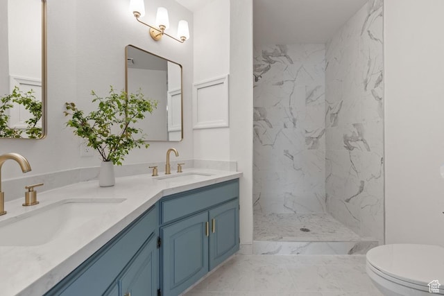 56 S 1000 E, Springville, UT 84663 - full bathroom featuring marble finish floors, toilet, a marble finish shower, and double vanity