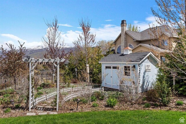 view of shed with fence