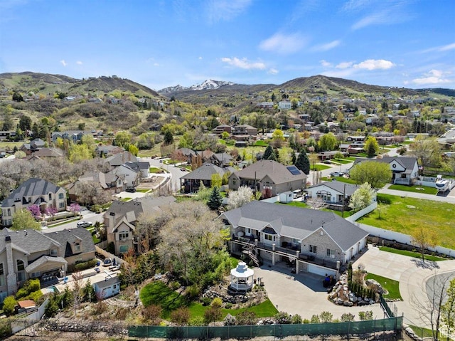 bird's eye view with a mountain view and a residential view