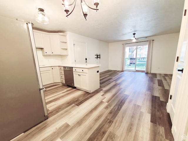 317 S 1000 W Unit 103, Pleasant Grove, UT 84062 - kitchen featuring open shelves, open floor plan, stainless steel appliances, light wood finished floors, and a peninsula