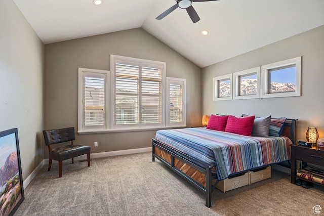 4423 Ranch Blvd, Mountain Green, UT 84050 - bedroom with vaulted ceiling, carpet flooring, recessed lighting, a ceiling fan, and baseboards