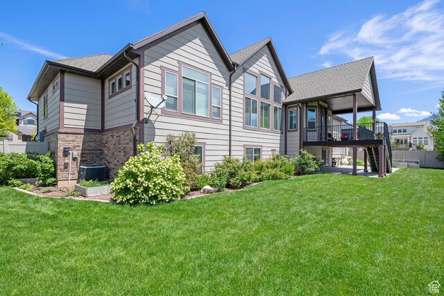 4423 Ranch Blvd, Mountain Green, UT 84050 - rear view of property featuring stairway, a wooden deck, and central AC unit