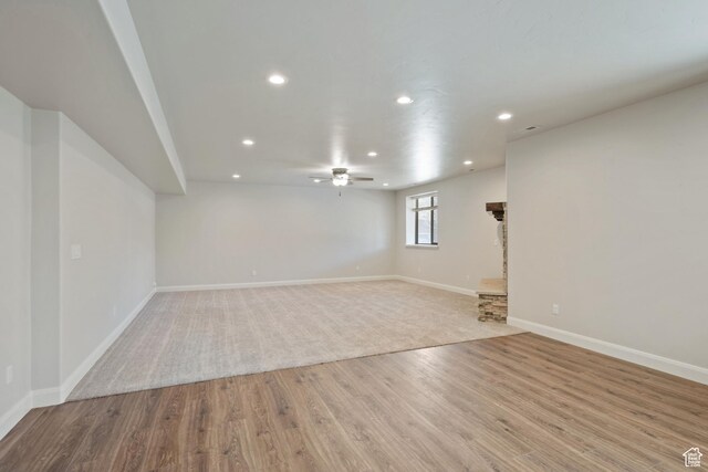 4423 Ranch Blvd, Mountain Green, UT 84050 - basement with recessed lighting, wood finished floors, baseboards, and ceiling fan