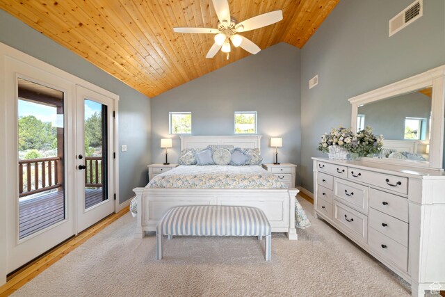 2592 S 2900 E, New Harmony, UT 84757 - bedroom featuring lofted ceiling, wooden ceiling, visible vents, and access to outside