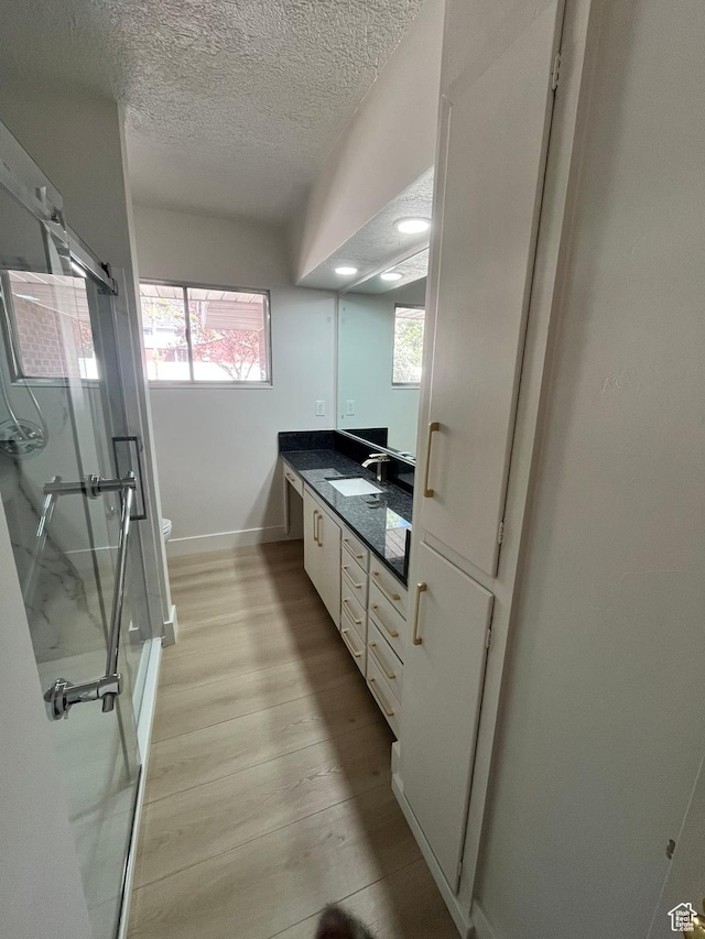 3374 Eccles E, Ogden, UT 84403 - full bath featuring a textured ceiling, toilet, wood finished floors, a shower stall, and vanity