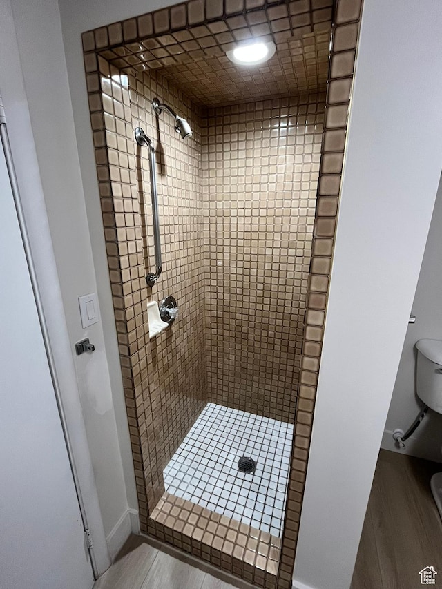 3374 Eccles E, Ogden, UT 84403 - bathroom with a shower stall, toilet, wood finished floors, and baseboards