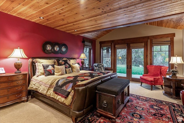 57 E 445 S, Garden City, UT 84028 - carpeted bedroom featuring wood ceiling, vaulted ceiling, access to outside, and french doors