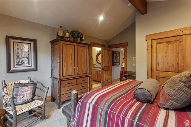 57 E 445 S, Garden City, UT 84028 - bedroom featuring baseboards and vaulted ceiling with beams