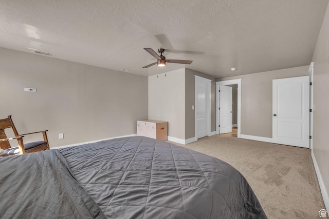 9185 S 200 W, Paradise, UT 84328 - carpeted bedroom featuring visible vents, baseboards, a textured ceiling, and ceiling fan