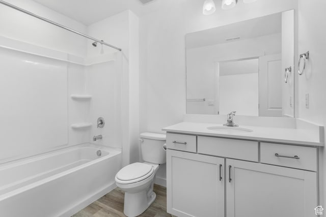 488 N Trident Dr, Saratoga Springs, UT 84045 - bathroom featuring wood finished floors, visible vents, toilet, vanity, and bathtub / shower combination