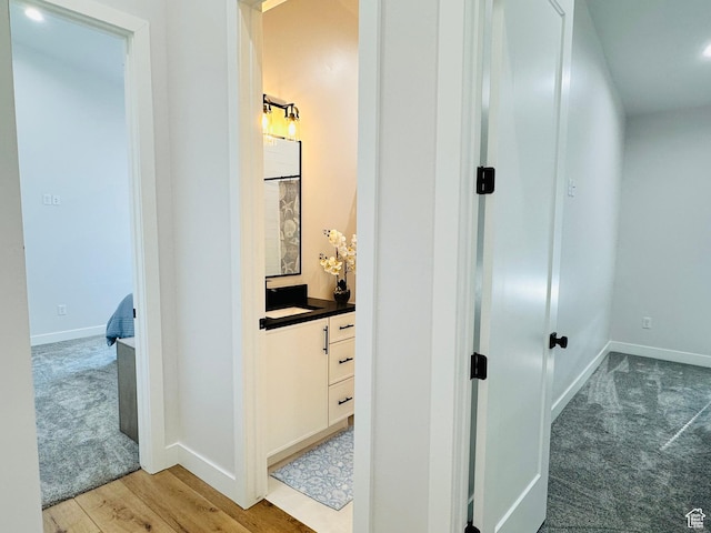 2747 S Country Club Way, Garden City, UT 84028 - hall with carpet flooring, wood finished floors, and recessed lighting