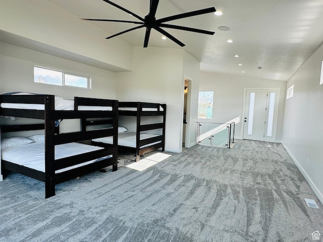 2747 S Country Club Way, Garden City, UT 84028 - empty room featuring carpet flooring, recessed lighting, healthy amount of natural light, vaulted ceiling, and a ceiling fan