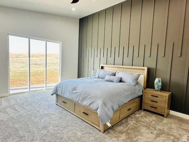2747 S Country Club Way, Garden City, UT 84028 - bedroom with light carpet, access to outside, recessed lighting, and a ceiling fan
