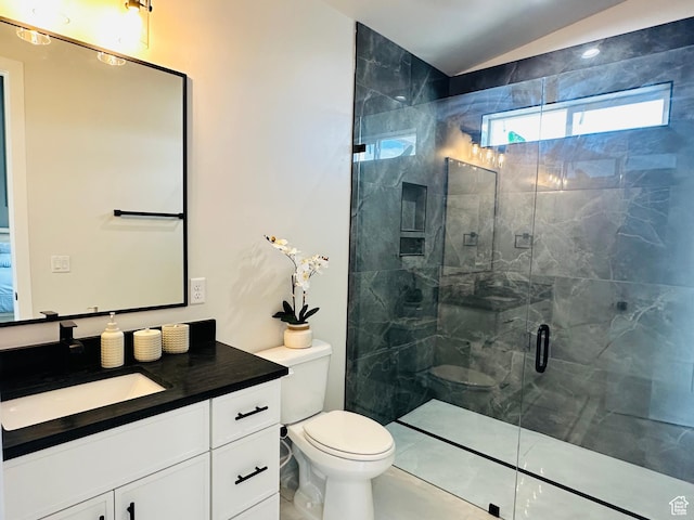 2747 S Country Club Way, Garden City, UT 84028 - full bath featuring lofted ceiling, a shower stall, and vanity