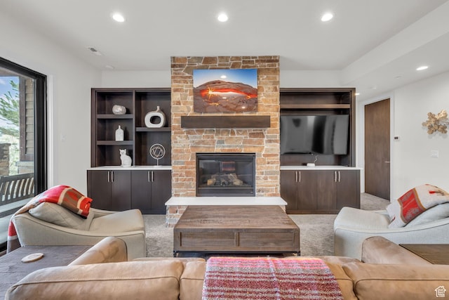 1622 E Abajo Peak Cir Unit Tv-23, Heber City, UT 84032 - living room with a fireplace, carpet floors, and recessed lighting