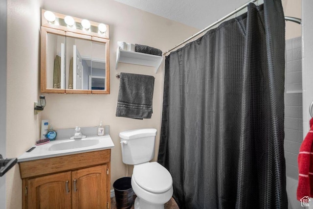 835 E Mountain View Dr, Pine Valley, UT 84781 - bathroom featuring vanity, a shower with shower curtain, and toilet