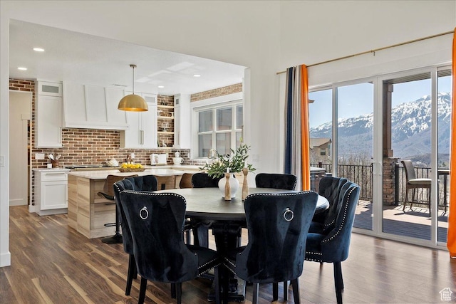 5651 W Meadow Cir, Mountain Green, UT 84050 - dining room with recessed lighting, dark wood finished floors, and a mountain view