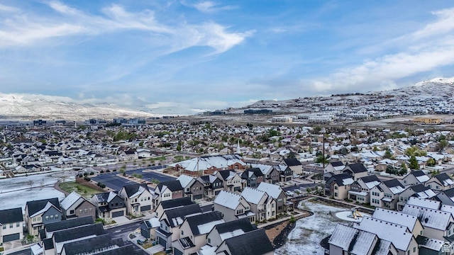 aerial view featuring a residential view and a mountain view