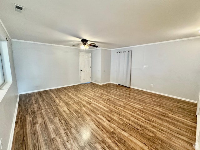 993 E 200 N, Provo, UT 84606 - spare room with wood finished floors, visible vents, ceiling fan, and crown molding