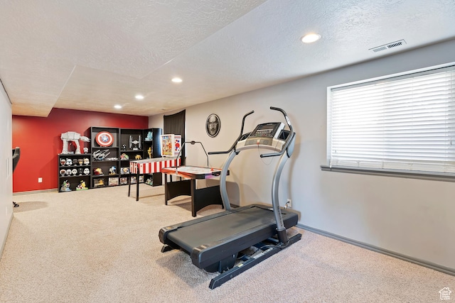 3295 S 1500 W, Perry, UT 84302 - workout room featuring recessed lighting, visible vents, baseboards, a textured ceiling, and carpet flooring