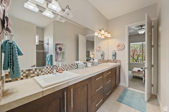 2356 S 1300 W, St George, UT 84770 - full bath featuring a ceiling fan, tasteful backsplash, a sink, and double vanity