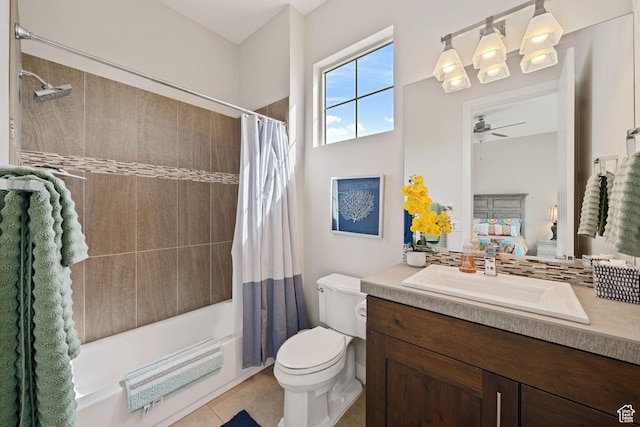 2356 S 1300 W, St George, UT 84770 - ensuite bathroom with shower / bathtub combination with curtain, toilet, vanity, ceiling fan, and ensuite bathroom