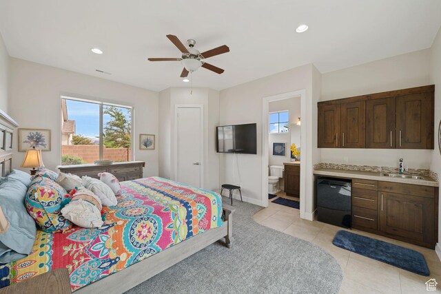 2356 S 1300 W, St George, UT 84770 - bedroom featuring ensuite bath, a sink, recessed lighting, and light tile patterned flooring