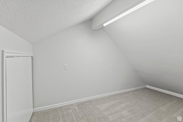 604 S Desert Willow Ln, Salina, UT 84654 - bonus room featuring a textured ceiling, carpet flooring, vaulted ceiling, and baseboards