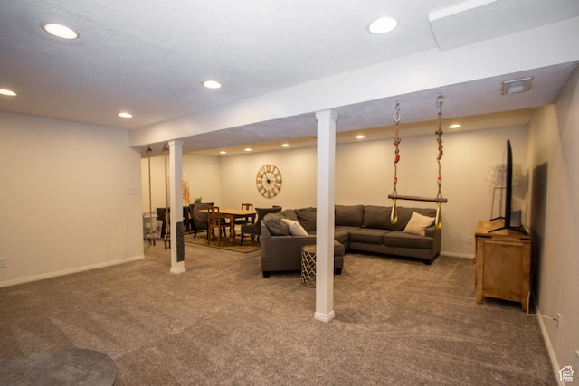 64 Winding Way, Logan, UT 84321 - living area with baseboards, carpet floors, and recessed lighting
