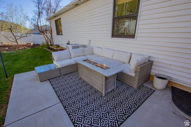 64 Winding Way, Logan, UT 84321 - view of patio / terrace with an outdoor living space with a fire pit and fence